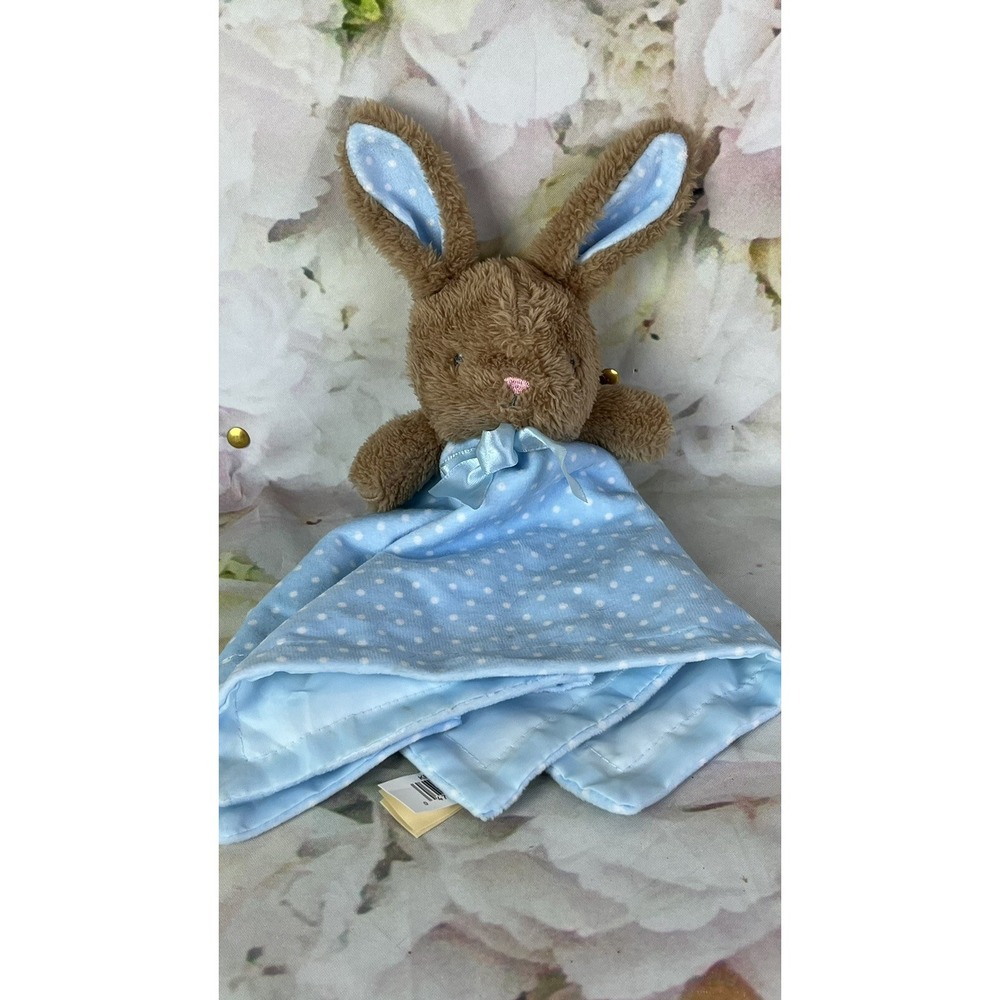 Bunny Rabbit Lovey Baby Security Blanket Blue White Polka Dot Tan MTY Internatl
